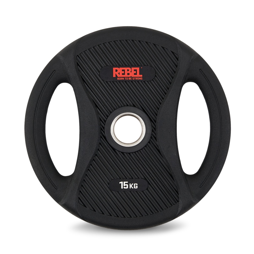 Диск олимпийский обрезиненный с двумя хватами 15 кг REBEL